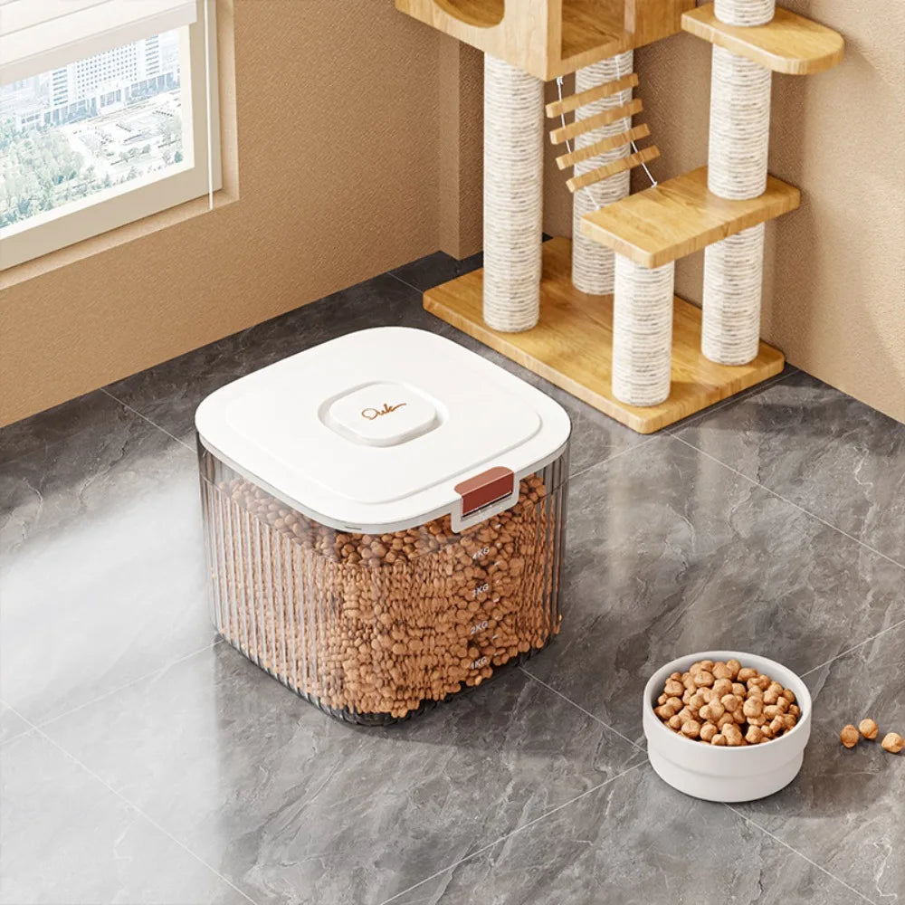 Flip Cover Dog Food Storage Container Sealed Transparent Cat Dry Food Box Large Capacity Plastic Pet Food Storage Barrel