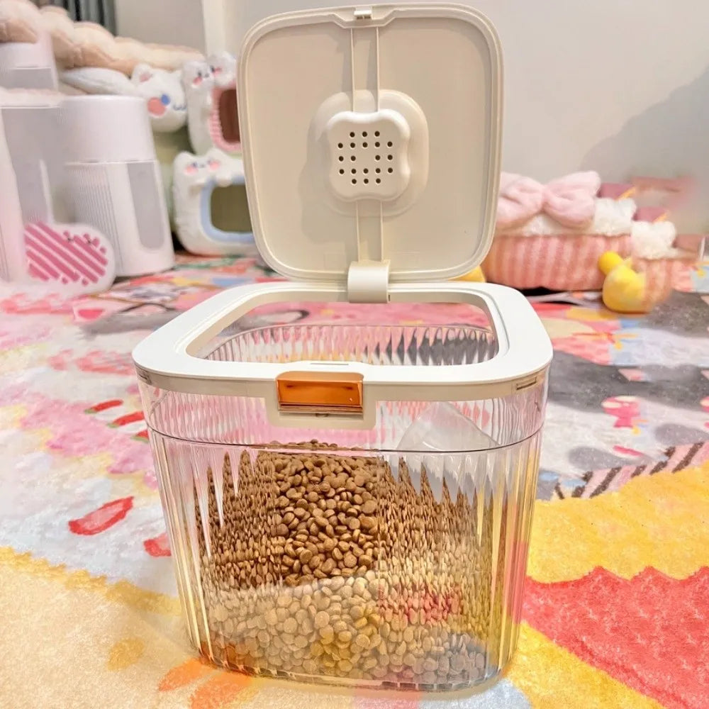 Flip Cover Dog Food Storage Container Sealed Transparent Cat Dry Food Box Large Capacity Plastic Pet Food Storage Barrel
