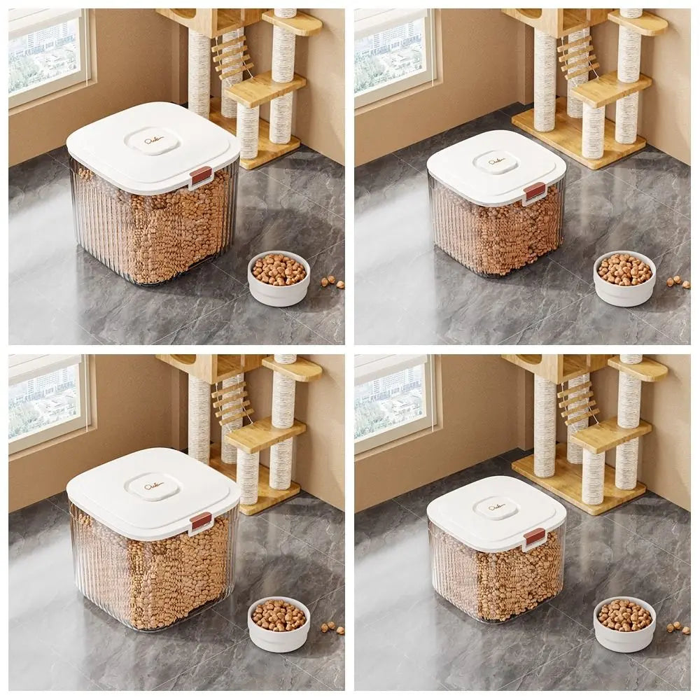 Flip Cover Dog Food Storage Container Sealed Transparent Cat Dry Food Box Large Capacity Plastic Pet Food Storage Barrel