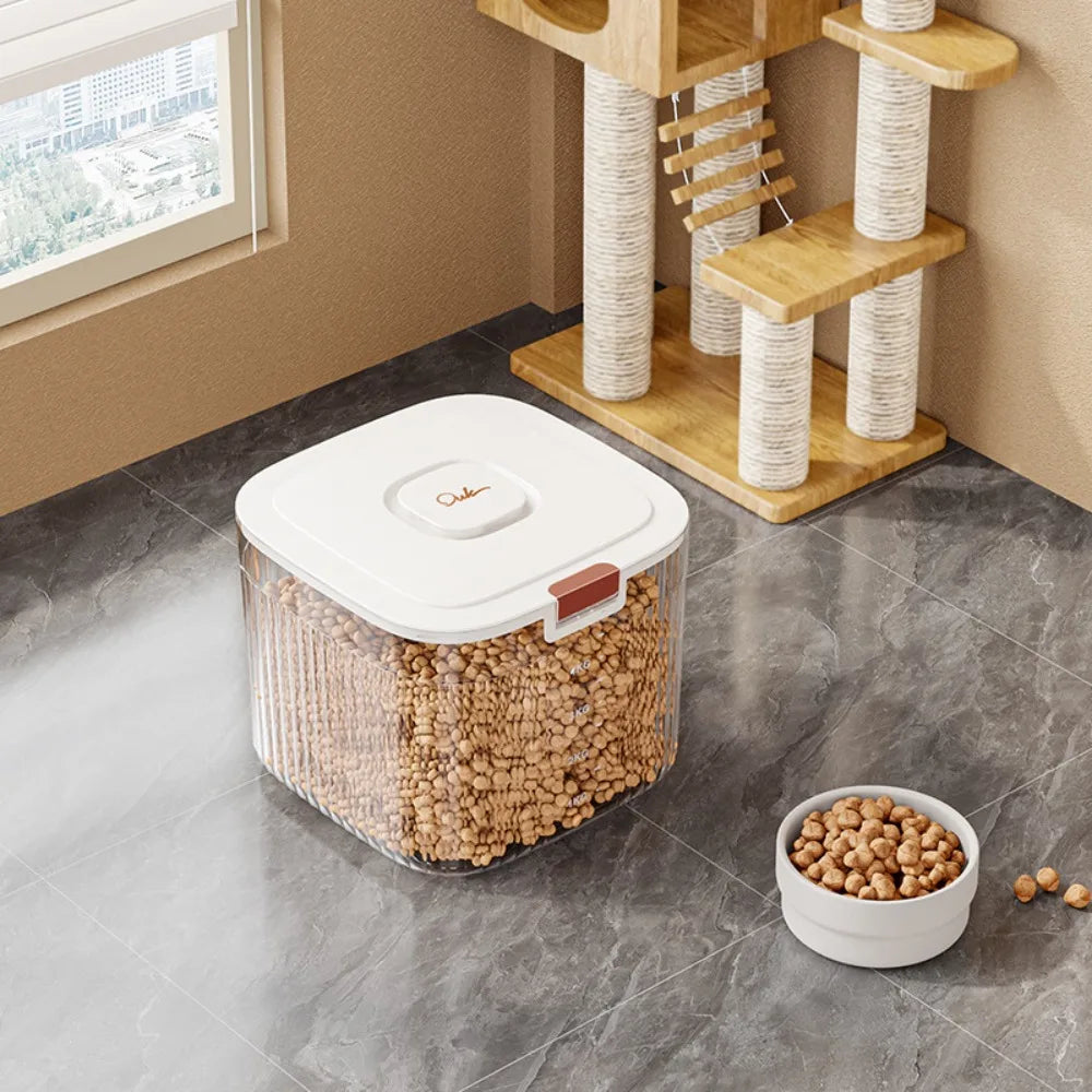Flip Cover Dog Food Storage Container Sealed Transparent Cat Dry Food Box Large Capacity Plastic Pet Food Storage Barrel